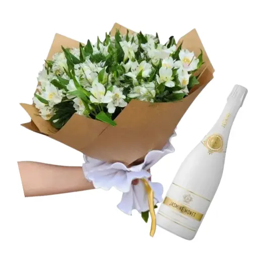 Ramo de astromelias blancas con jasmine white blanc